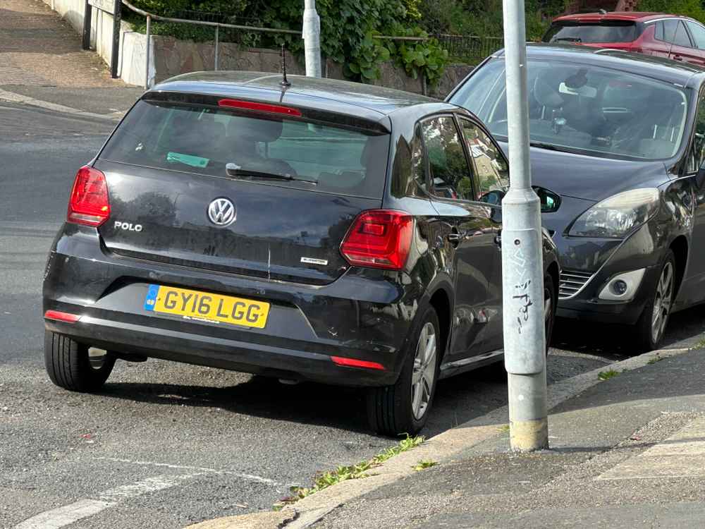 Photograph of GY16 LGG - a Black Volkswagen Polo parked in Hollingdean by a non-resident. The eighth of ten photographs supplied by the residents of Hollingdean.