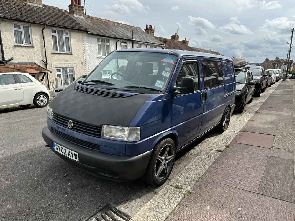 Photograph of GY02 KYW - a Blue Volkswagen Transporter camper van parked in Hollingdean by a non-resident. The sixth of twenty-one photographs supplied by the residents of Hollingdean.