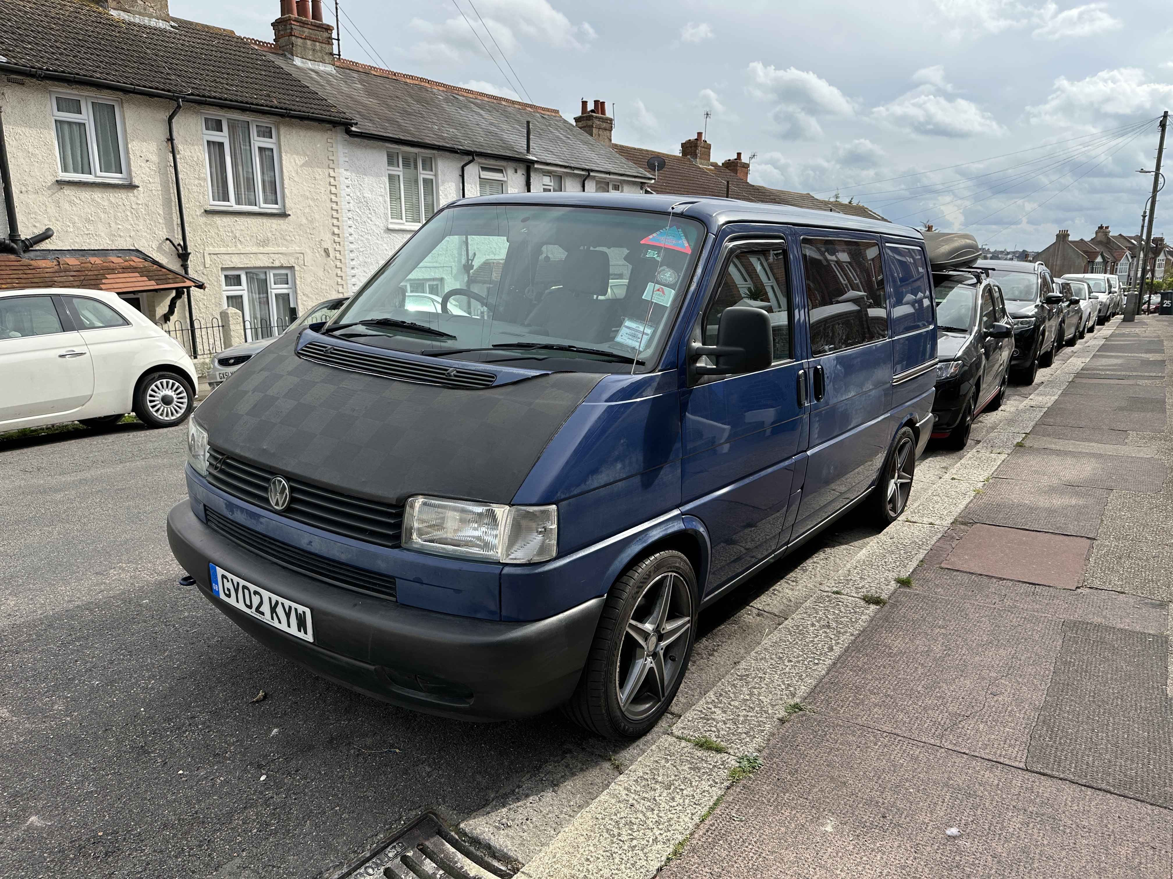 Photograph of GY02 KYW - a Blue Volkswagen Transporter camper van parked in Hollingdean by a non-resident. The sixth of eighteen photographs supplied by the residents of Hollingdean.