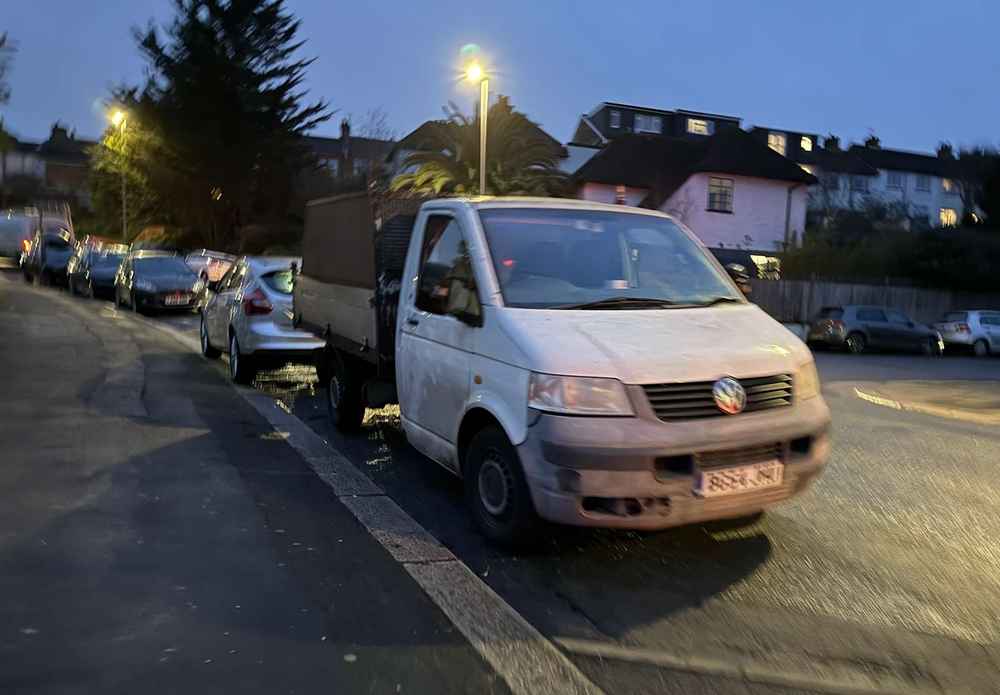 Photograph of BG54 JHU - a White Volkswagen T-Sporter parked in Hollingdean by a non-resident. The thirtieth of thirty-two photographs supplied by the residents of Hollingdean.