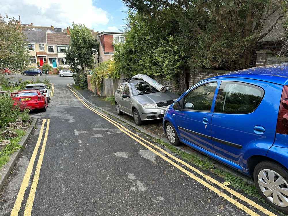 Photograph of LT07 HVO - a Beige Skoda Fabia parked in Hollingdean by a non-resident. The third of three photographs supplied by the residents of Hollingdean.