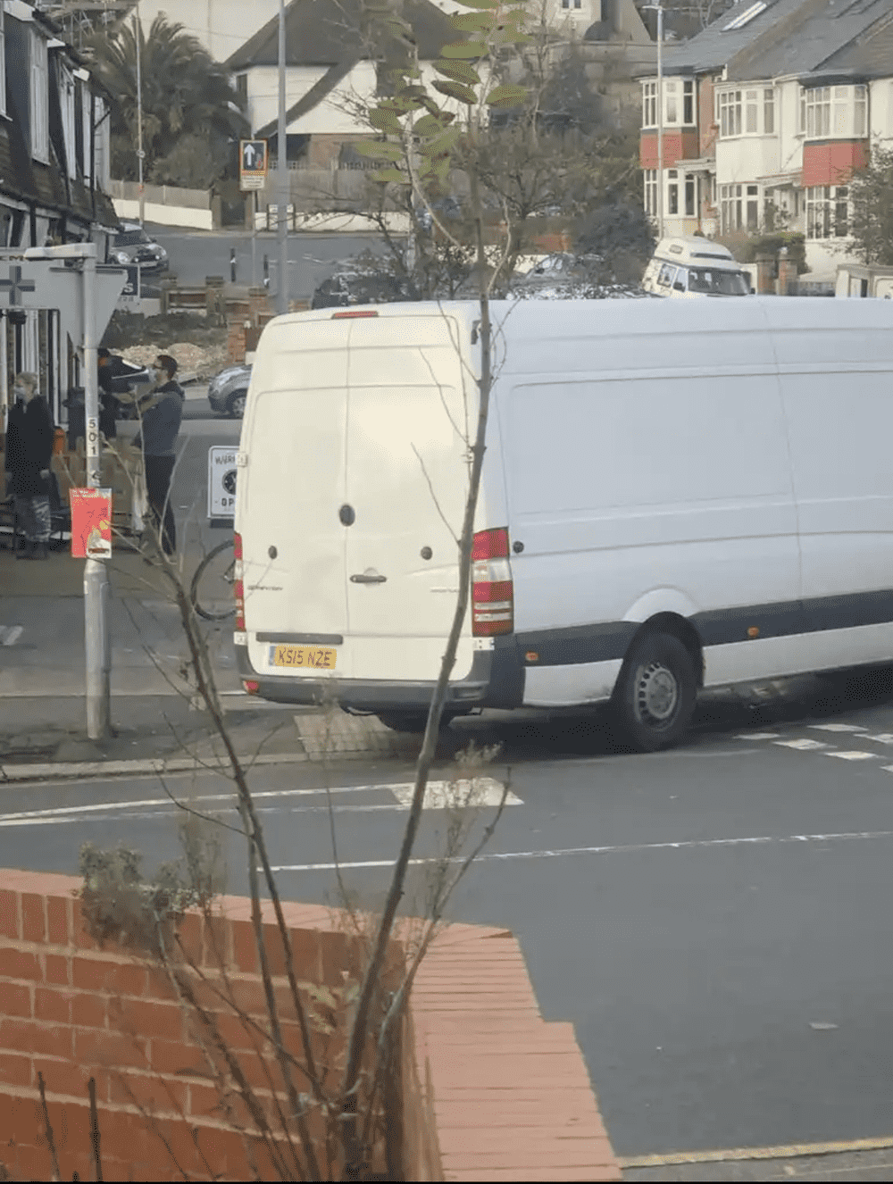 Photograph of KS15 NZE - a White Mercedes Sprinter parked in Hollingdean by a non-resident. The fourth of five photographs supplied by the residents of Hollingdean.