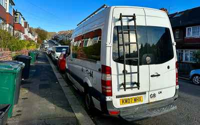KW07 WHX, a White Mercedes Sprinter parked in Hollingdean