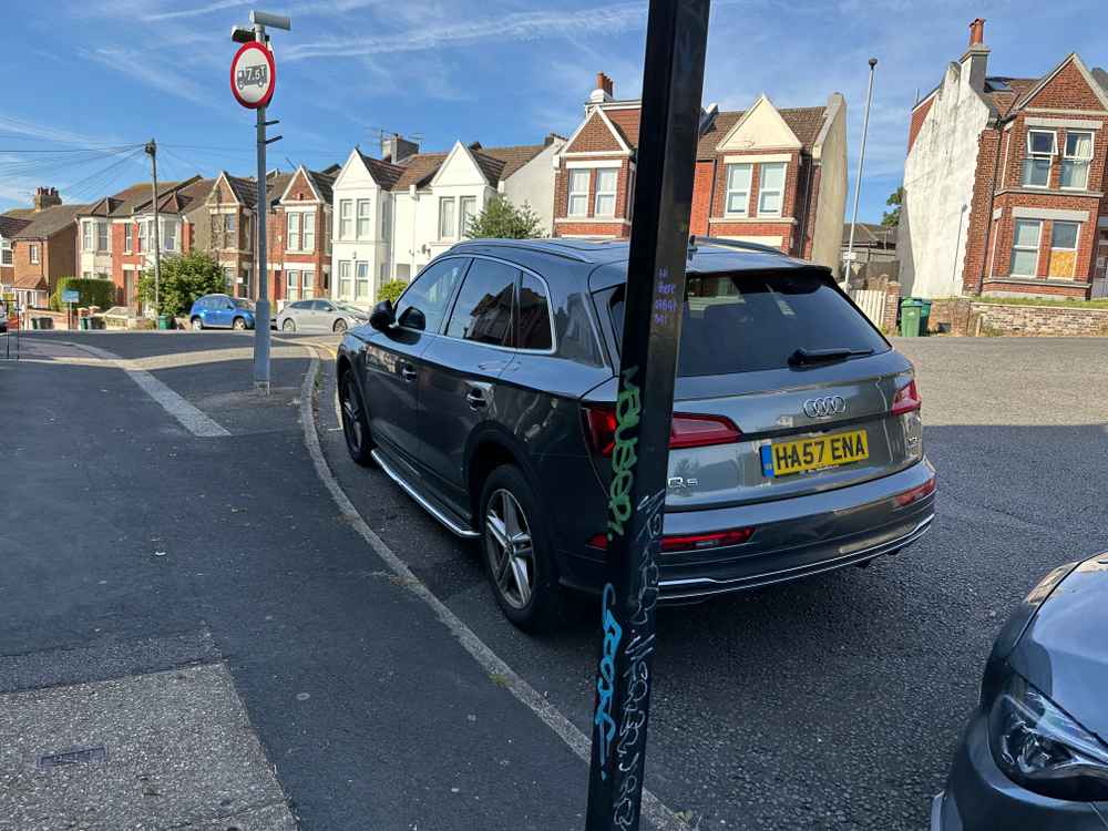 Photograph of HA57 ENA - a Grey Audi Q5 parked in Hollingdean by a non-resident who uses the local area as part of their Brighton commute. The second of three photographs supplied by the residents of Hollingdean.