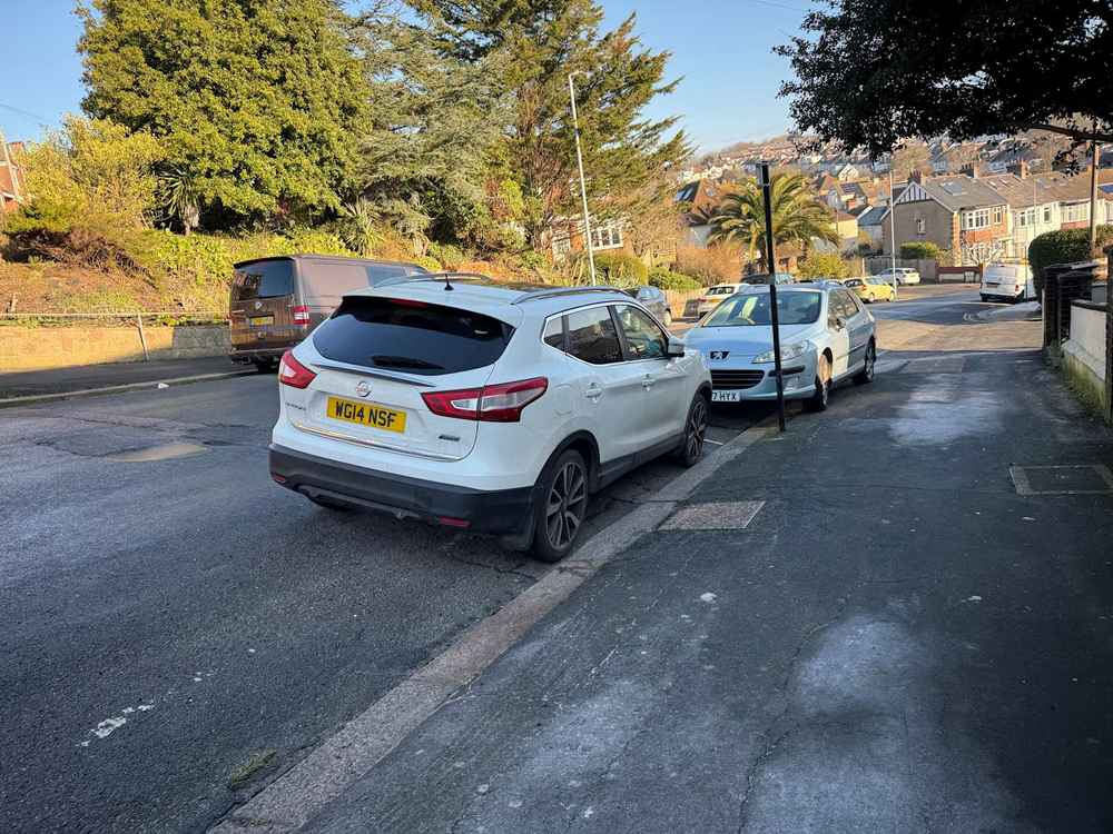 Photograph of WG14 NSF - a White Nissan Qashqai parked in Hollingdean by a non-resident who uses the local area as part of their Brighton commute. The fourth of twelve photographs supplied by the residents of Hollingdean.