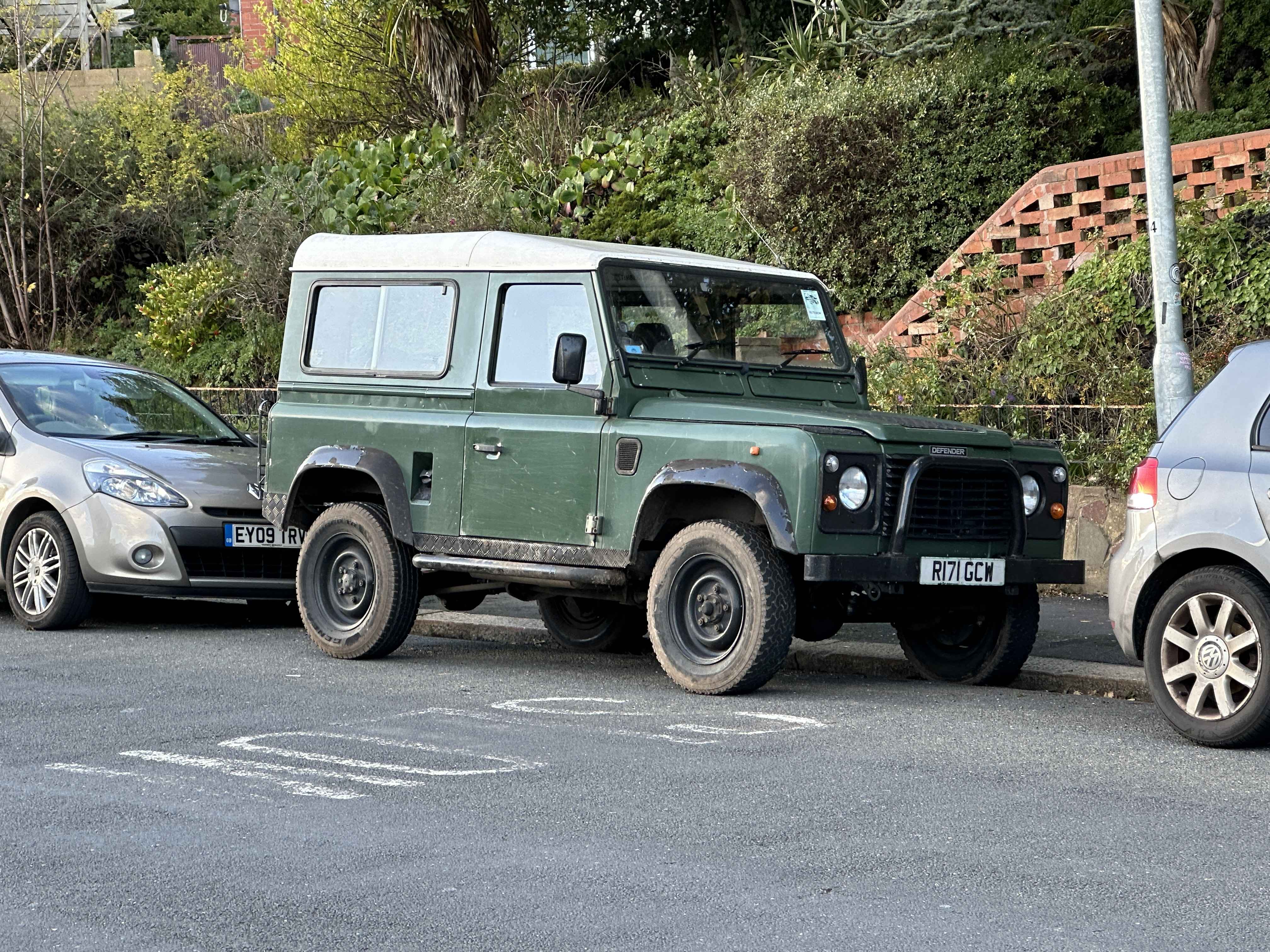 Photograph of R171 GCW - a Green Land Rover Defender parked in Hollingdean by a non-resident. 