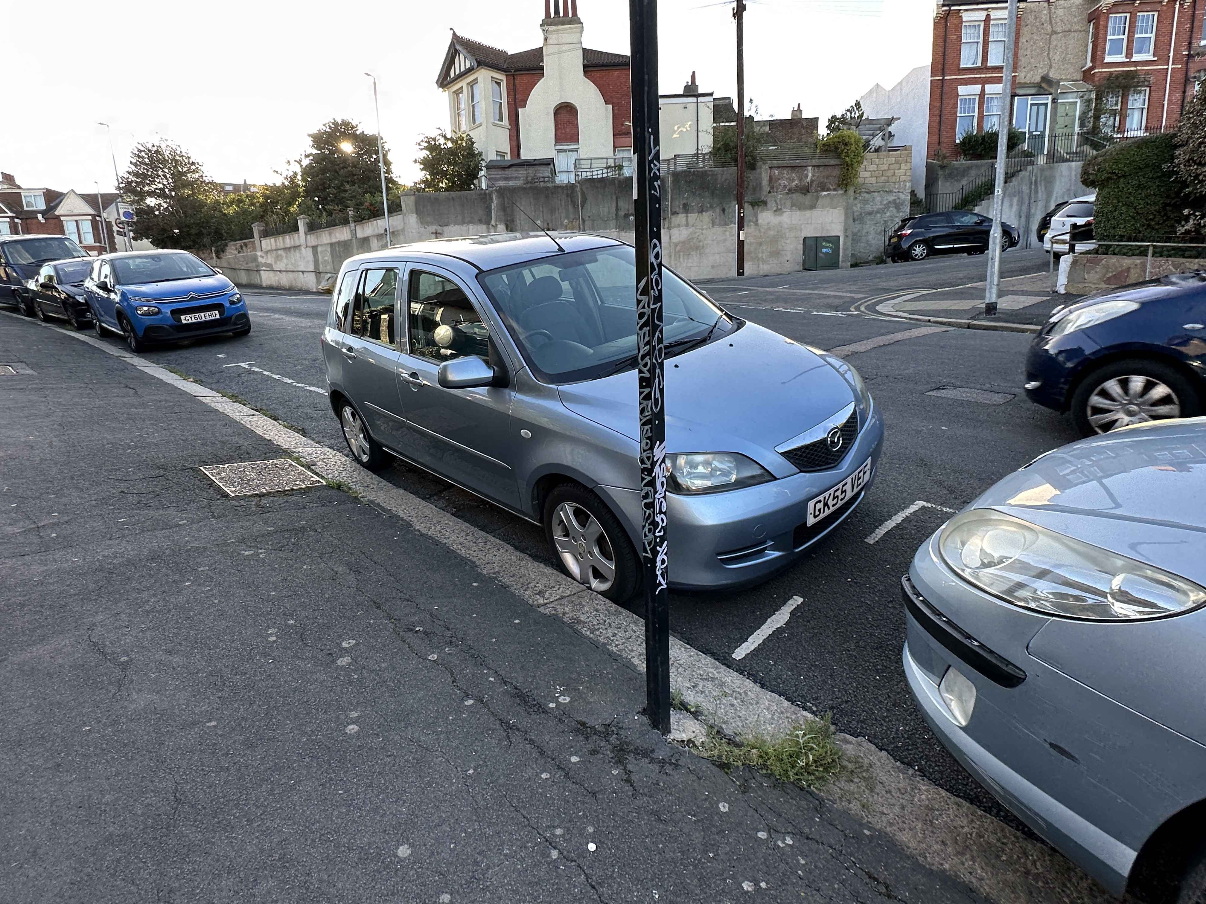 Photograph of GK55 VEF - a Silver Mazda 2 parked in Hollingdean by a non-resident. The first of nine photographs supplied by the residents of Hollingdean.