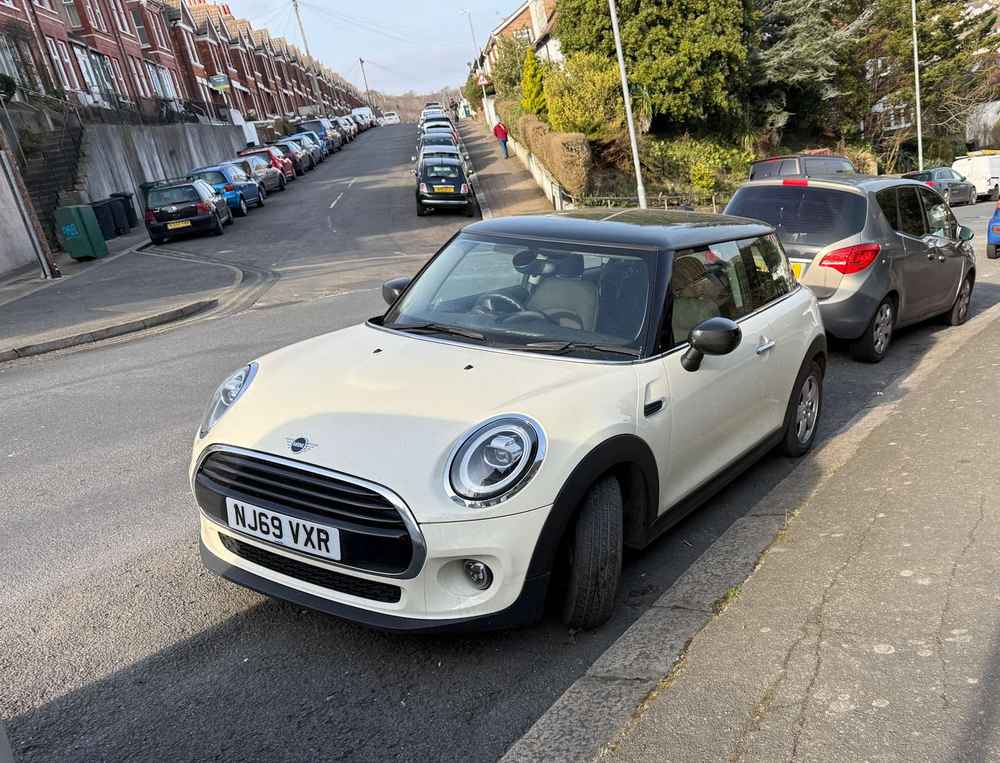 Photograph of NJ69 VXR - a Beige Mini Cooper parked in Hollingdean by a non-resident. The fourth of ten photographs supplied by the residents of Hollingdean.