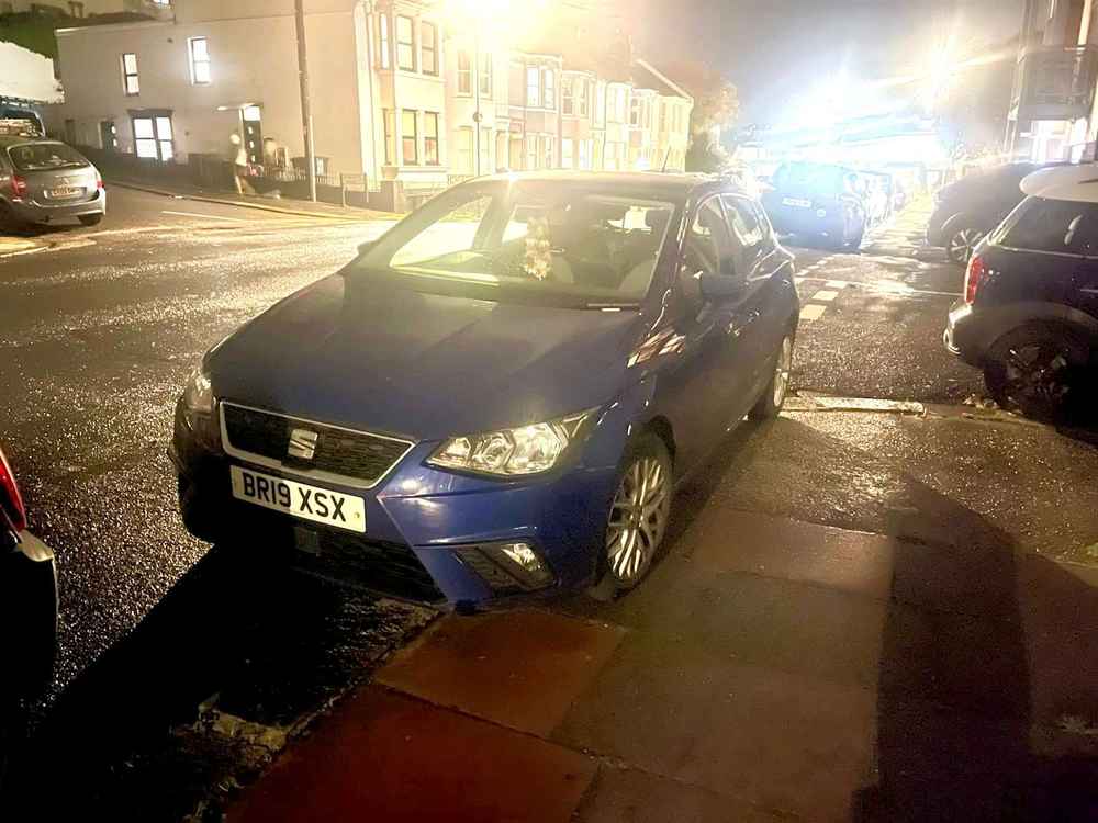 Photograph of BR19 XSX - a Blue Seat Ibiza parked in Hollingdean by a non-resident. The first of two photographs supplied by the residents of Hollingdean.