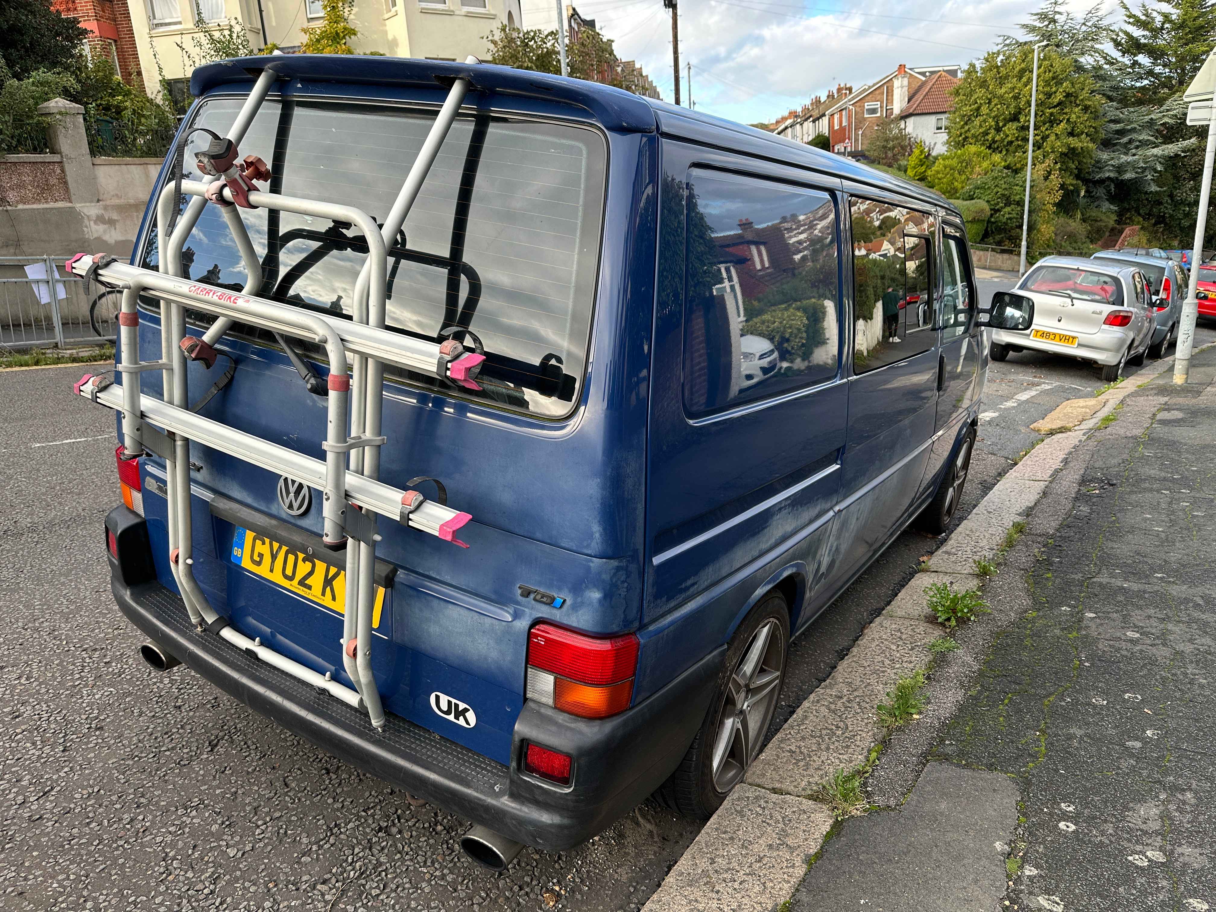 Photograph of GY02 KYW - a Blue Volkswagen Transporter camper van parked in Hollingdean by a non-resident. The fourteenth of eighteen photographs supplied by the residents of Hollingdean.