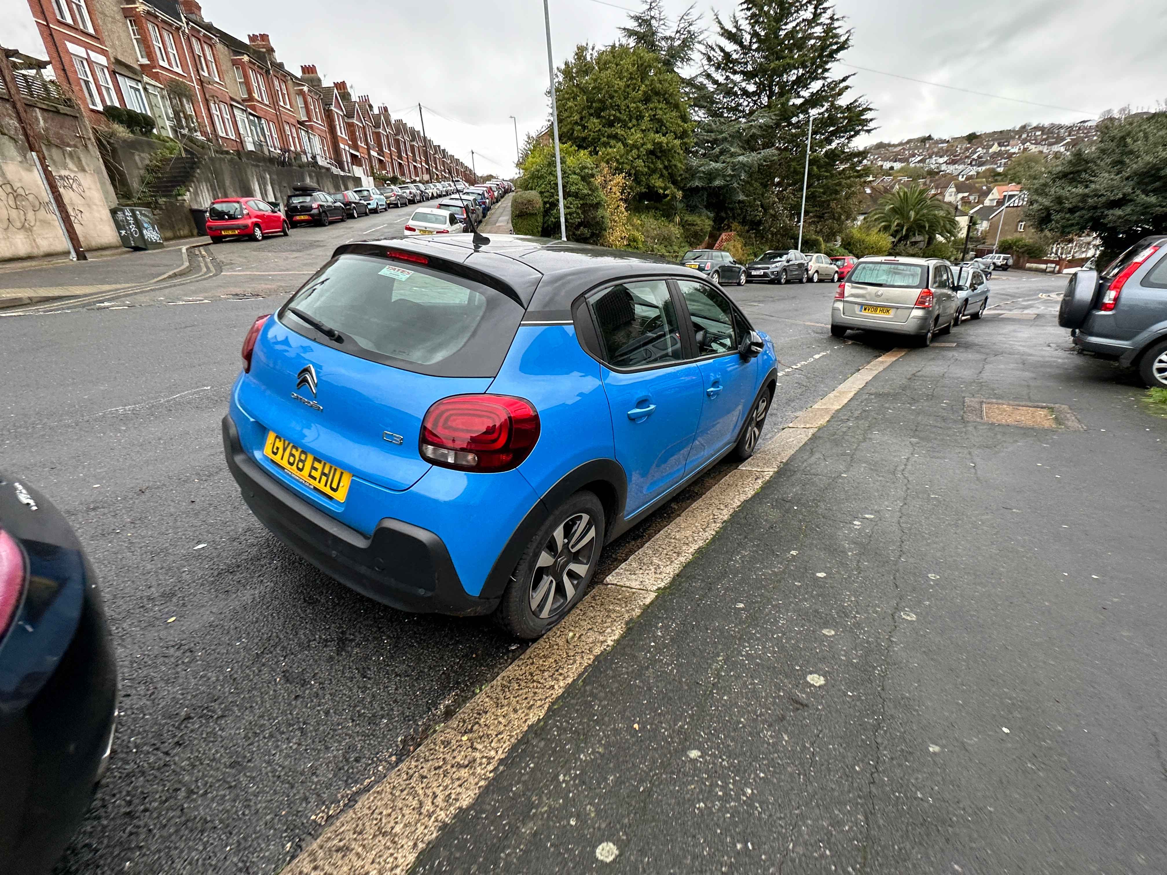 Photograph of GY68 EHU - a Blue Citroen C3 parked in Hollingdean by a non-resident who uses the local area as part of their Brighton commute. The eighth of twelve photographs supplied by the residents of Hollingdean.