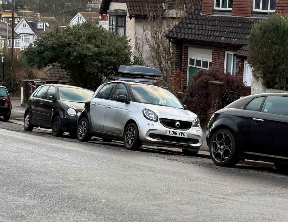 Photograph of LO16 YVC - a Silver Smart ForFour parked in Hollingdean by a non-resident. The seventh of seven photographs supplied by the residents of Hollingdean.