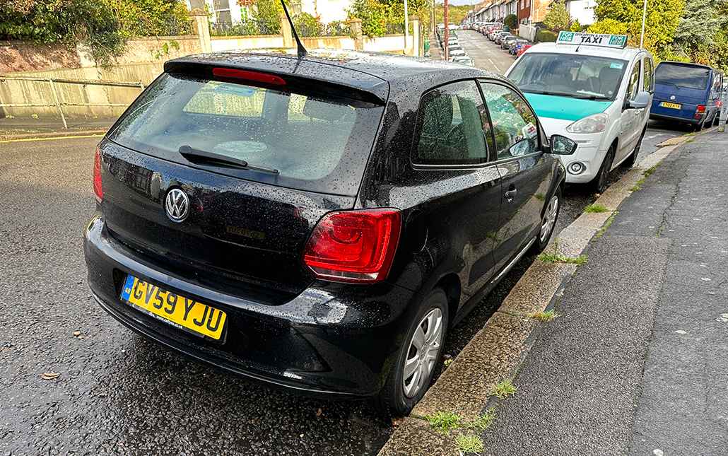 Photograph of GV59 YJU - a Black Volkswagen Polo parked in Hollingdean by a non-resident. The first of five photographs supplied by the residents of Hollingdean.