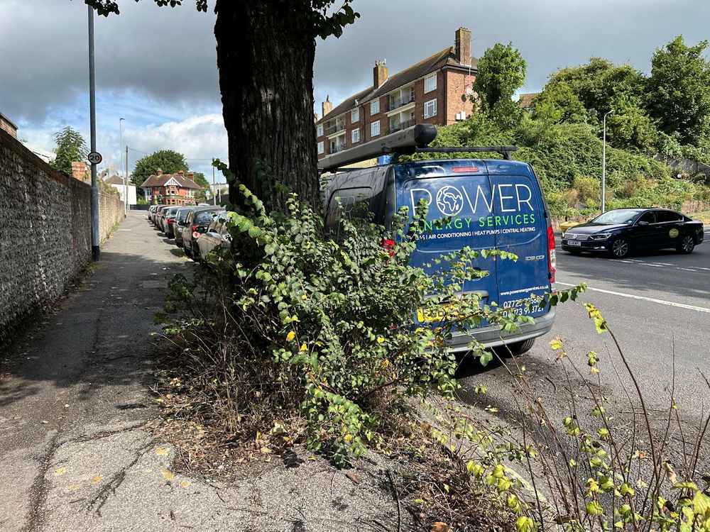 Photograph of FG63 NKX - a blue Mercedes Citan parked in Hollingdean by a non-resident, and potentially abandoned. The first of two photographs supplied by the residents of Hollingdean.