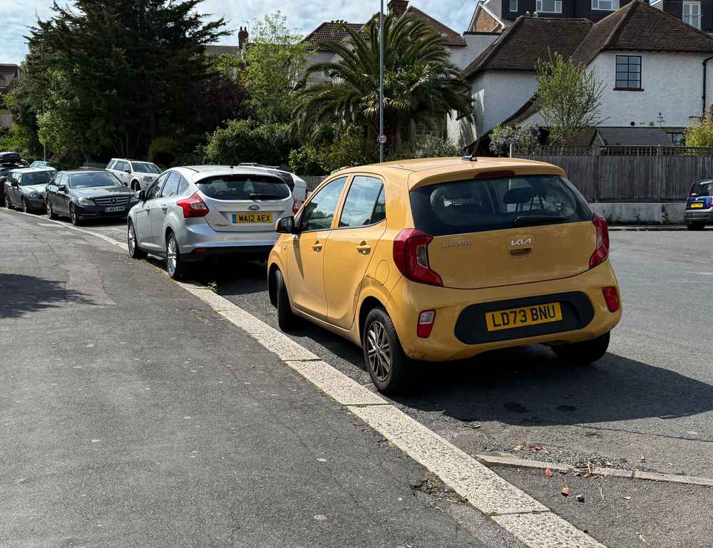Photograph of LD73 BNU - a Yellow Kia Picanto parked in Hollingdean by a non-resident. The sixth of six photographs supplied by the residents of Hollingdean.