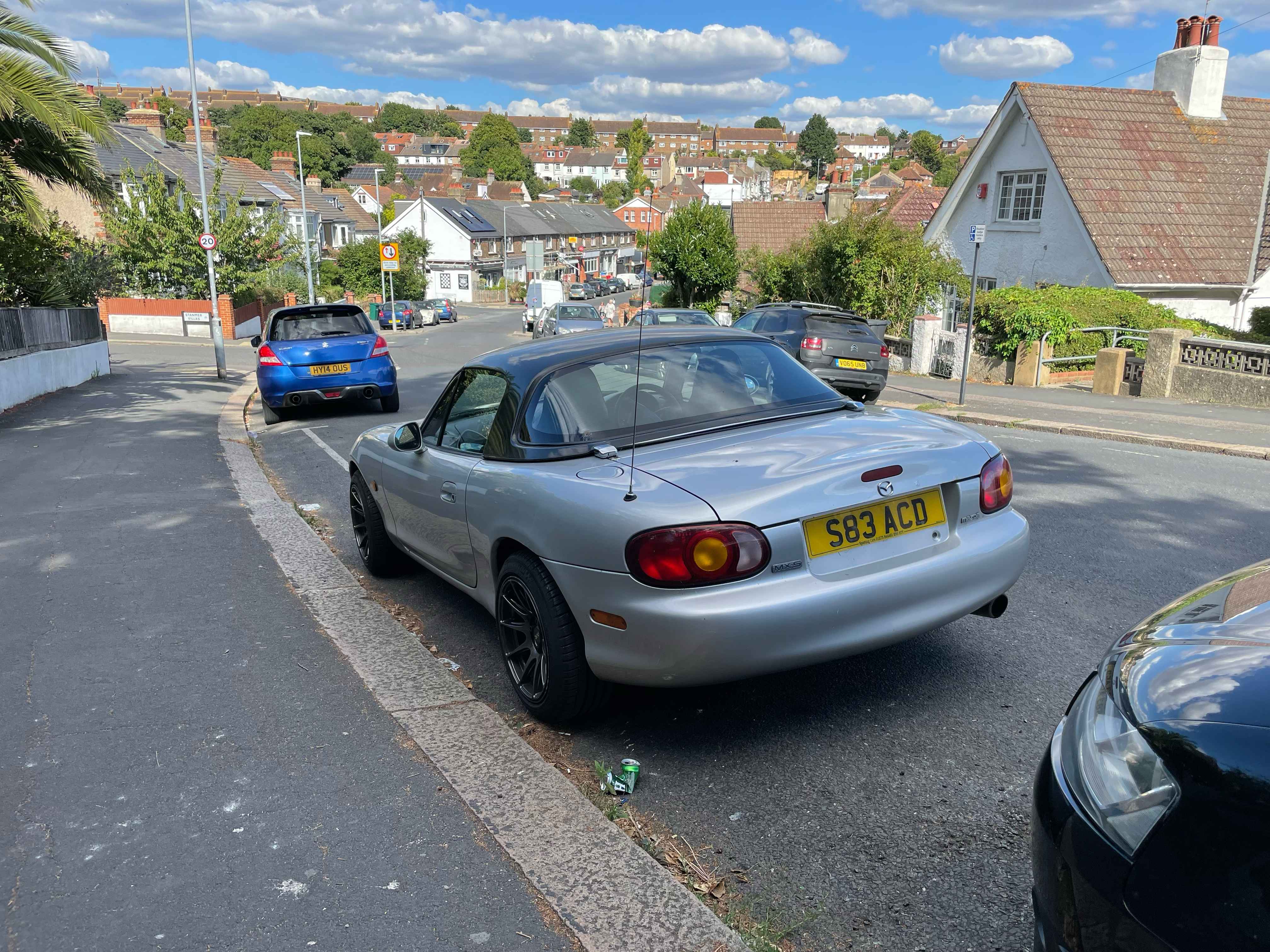 Photograph of S83 ACD - a Silver Mazda MX-5 parked in Hollingdean by a non-resident. The second of two photographs supplied by the residents of Hollingdean.
