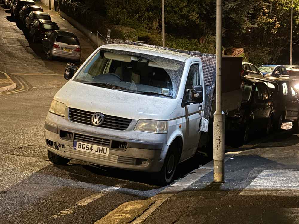 Photograph of BG54 JHU - a White Volkswagen T-Sporter parked in Hollingdean by a non-resident. The twenty-ninth of twenty-nine photographs supplied by the residents of Hollingdean.