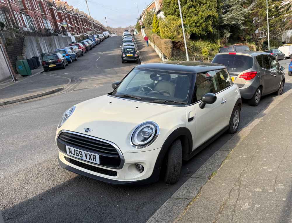 Photograph of NJ69 VXR - a Beige Mini Cooper parked in Hollingdean by a non-resident. The fourth of five photographs supplied by the residents of Hollingdean.