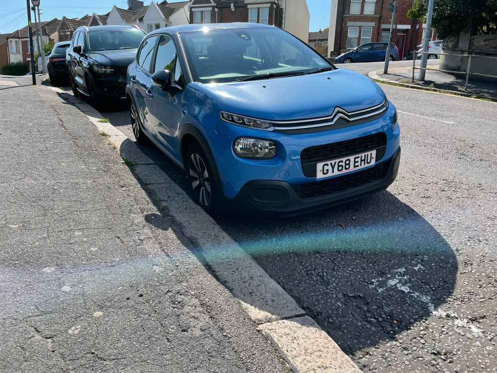 Photograph of GY68 EHU - a Blue Citroen C3 parked in Hollingdean by a non-resident who uses the local area as part of their Brighton commute. The second of twelve photographs supplied by the residents of Hollingdean.