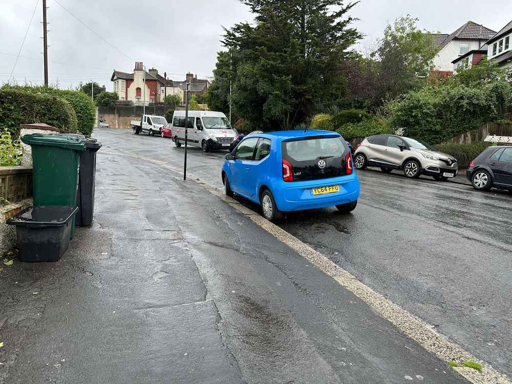 Photograph of YC64 FUU - a Blue VOlkswagen Up parked in Hollingdean by a non-resident. The fifth of seven photographs supplied by the residents of Hollingdean.