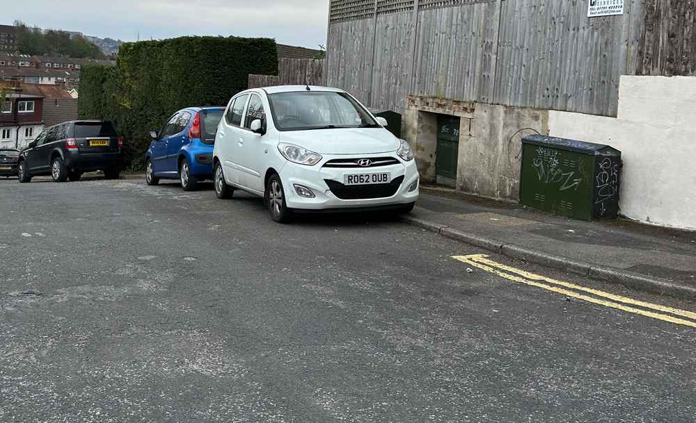 Photograph of RO62 OUB - a White Hyundai i10 parked in Hollingdean by a non-resident. The fourth of four photographs supplied by the residents of Hollingdean.