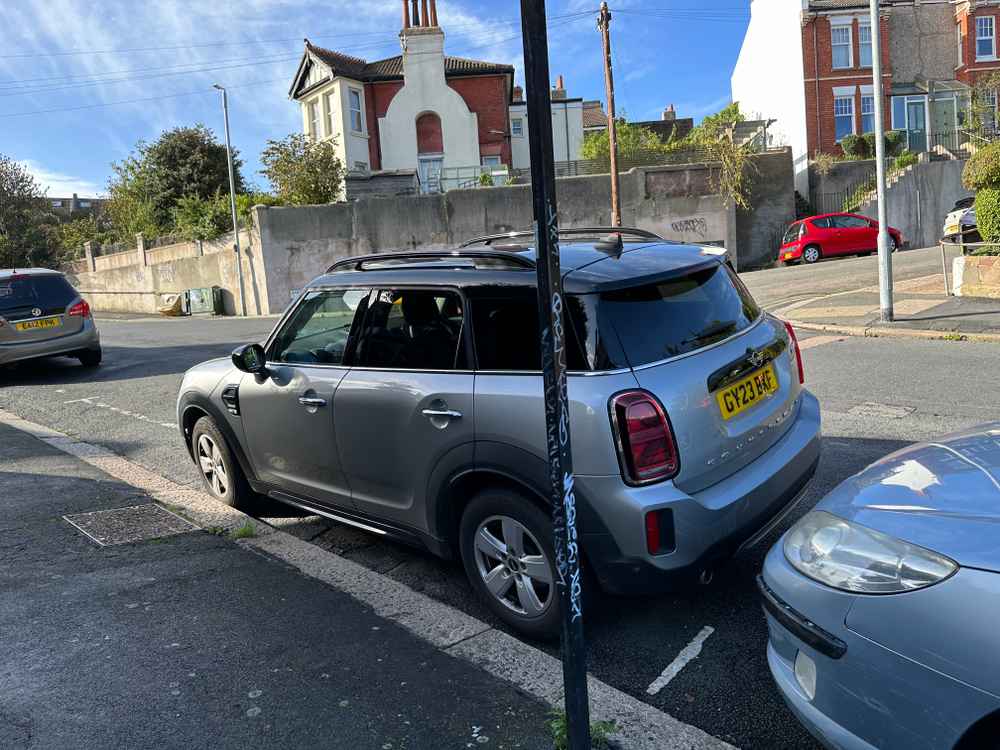Photograph of GY23 BXF - a Grey Mini Countryman parked in Hollingdean by a non-resident who uses the local area as part of their Brighton commute. The third of twelve photographs supplied by the residents of Hollingdean.