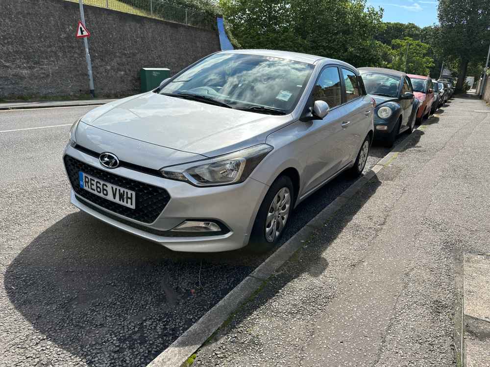 Photograph of RE66 VWH - a Silver Hyundai i20 parked in Hollingdean by a non-resident. The second of two photographs supplied by the residents of Hollingdean.