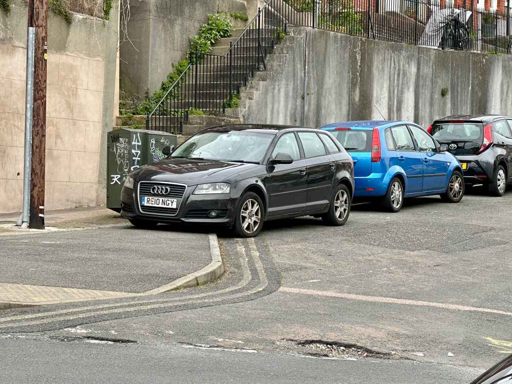 Photograph of RE10 NGY - a Black Audi A3 parked in Hollingdean by a non-resident who uses the local area as part of their Brighton commute. The fourth of four photographs supplied by the residents of Hollingdean.