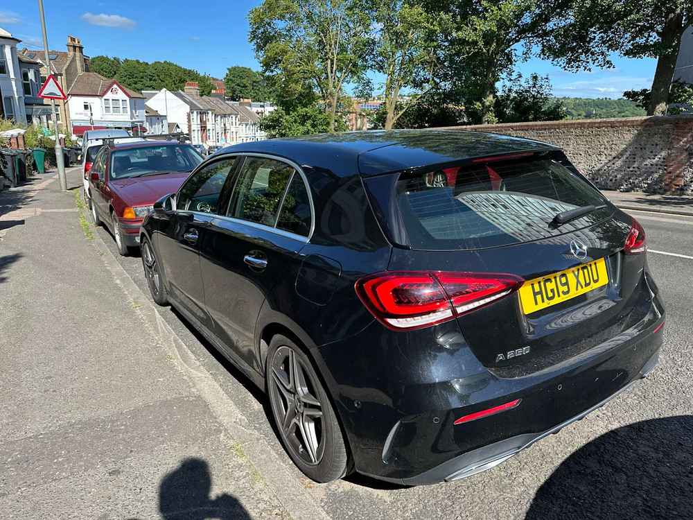 Photograph of HG19 XDU - a Black Mercedes A Class parked in Hollingdean by a non-resident. The first of four photographs supplied by the residents of Hollingdean.