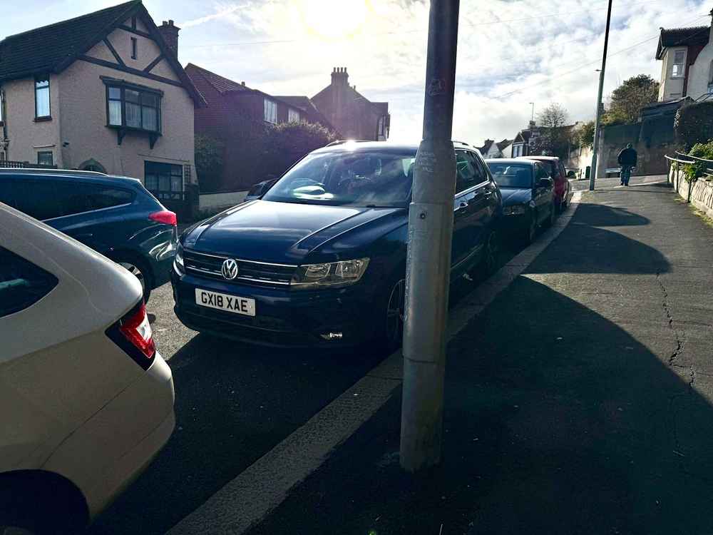 Photograph of GX18 XAE - a Blue Volkswagen Tiguan parked in Hollingdean by a non-resident who uses the local area as part of their Brighton commute. The nineteenth of nineteen photographs supplied by the residents of Hollingdean.