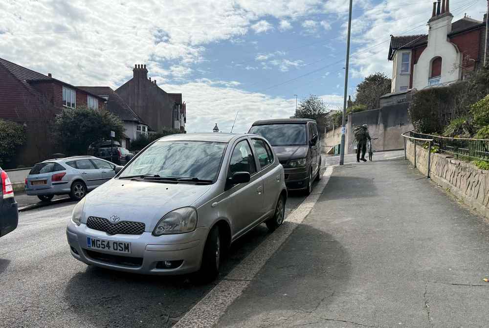 Photograph of WG54 OSM - a Silver Toyota Yaris parked in Hollingdean by a non-resident. The eighth of twenty photographs supplied by the residents of Hollingdean.