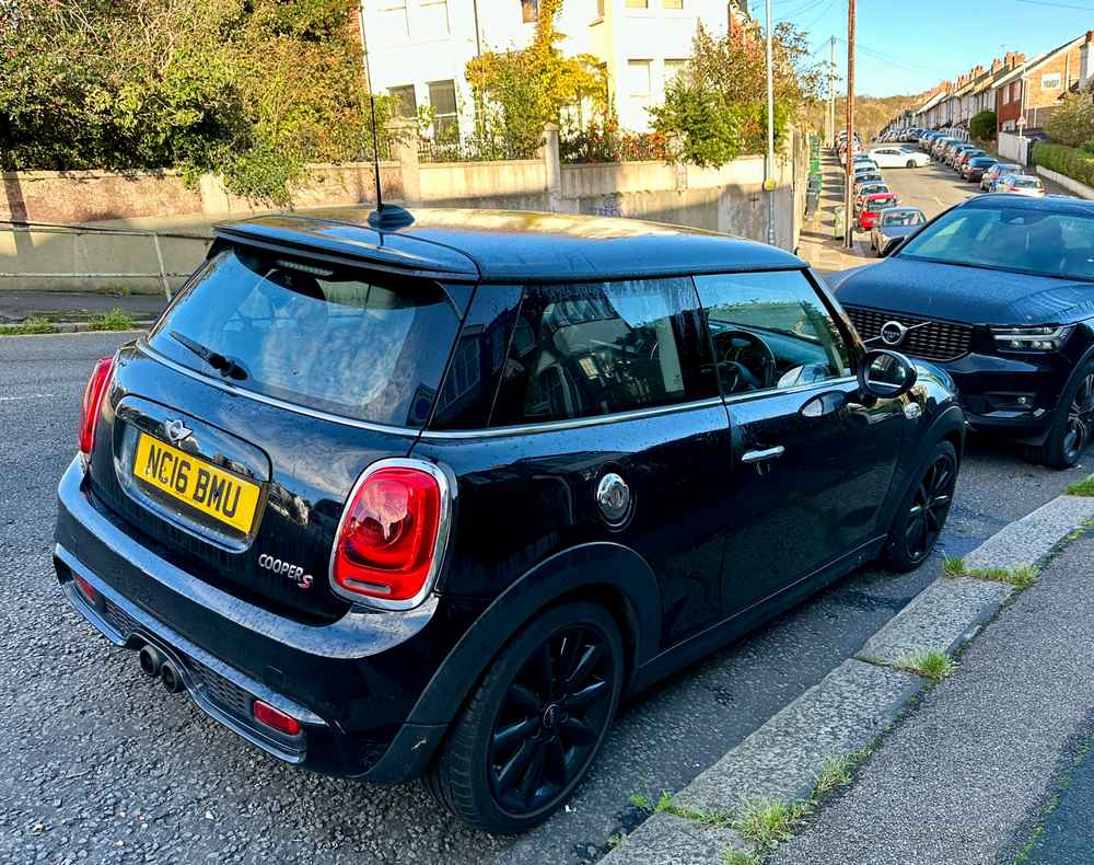 Photograph of NC16 BMU - a Black Mini Cooper parked in Hollingdean by a non-resident who uses the local area as part of their Brighton commute. The fourth of six photographs supplied by the residents of Hollingdean.