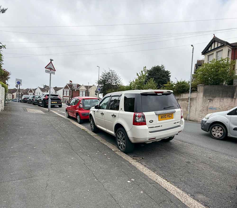 Photograph of AK10 VGZ - a White Land Rover Freelander parked in Hollingdean by a non-resident. The first of five photographs supplied by the residents of Hollingdean.