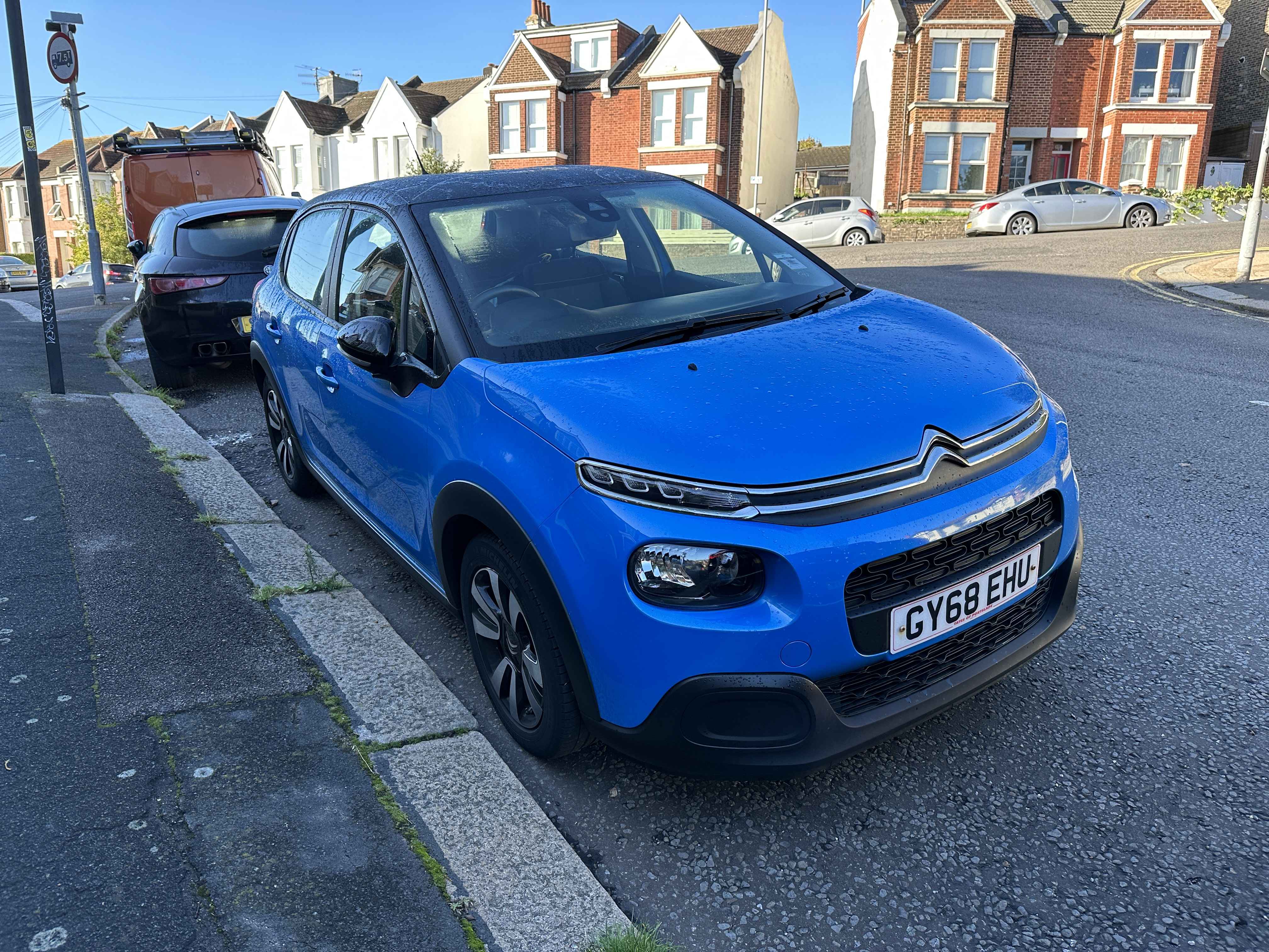 Photograph of GY68 EHU - a Blue Citroen C3 parked in Hollingdean by a non-resident who uses the local area as part of their Brighton commute. The fourth of twelve photographs supplied by the residents of Hollingdean.