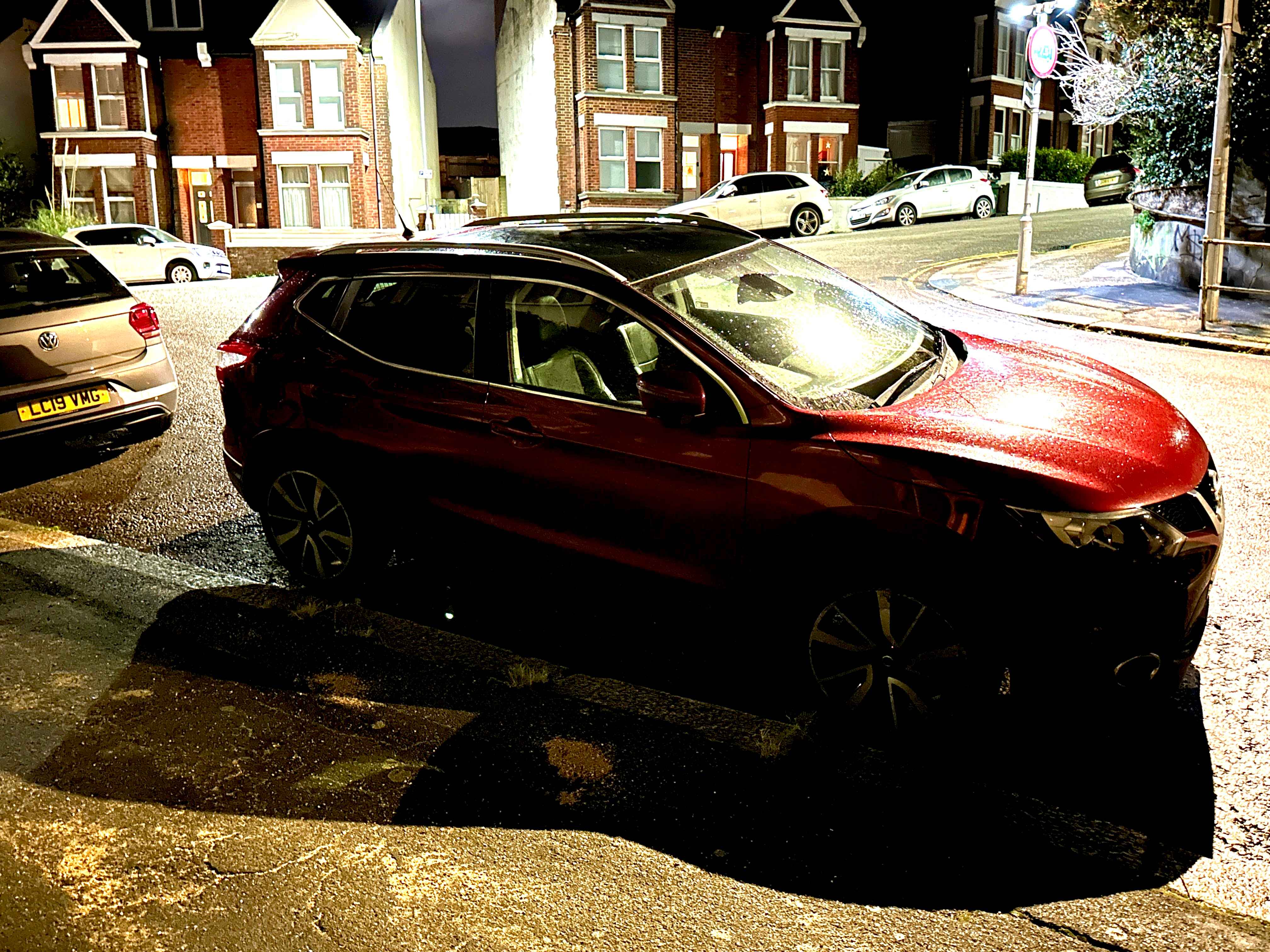Photograph of GV17 ZWE - a Red Nissan Qashqai parked in Hollingdean by a non-resident. The third of four photographs supplied by the residents of Hollingdean.
