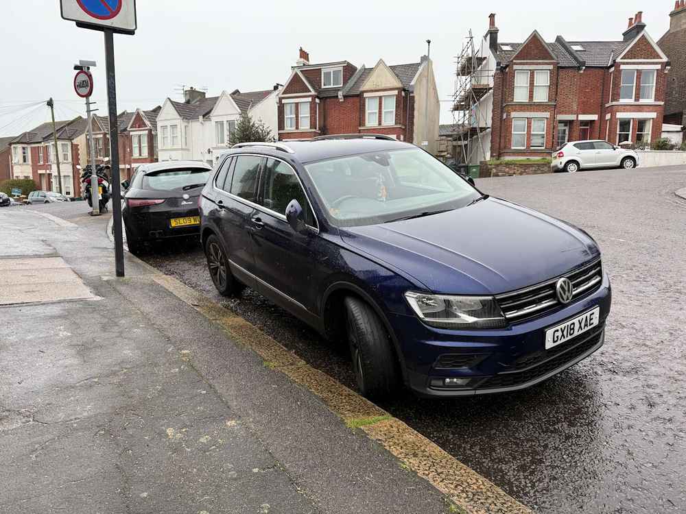 Photograph of GX18 XAE - a Blue Volkswagen Tiguan parked in Hollingdean by a non-resident who uses the local area as part of their Brighton commute. The eighteenth of nineteen photographs supplied by the residents of Hollingdean.