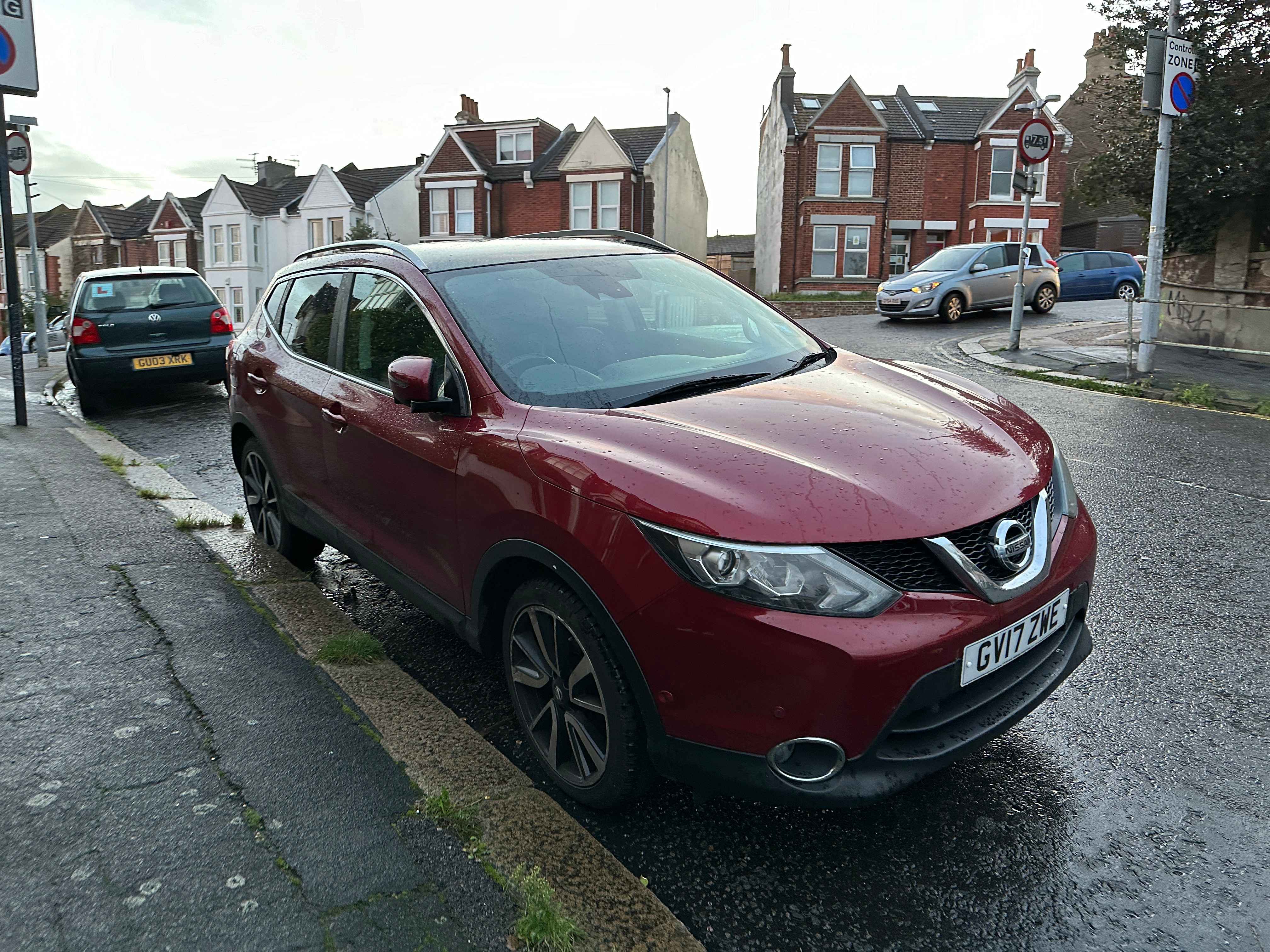 Photograph of GV17 ZWE - a Red Nissan Qashqai parked in Hollingdean by a non-resident. The second of four photographs supplied by the residents of Hollingdean.