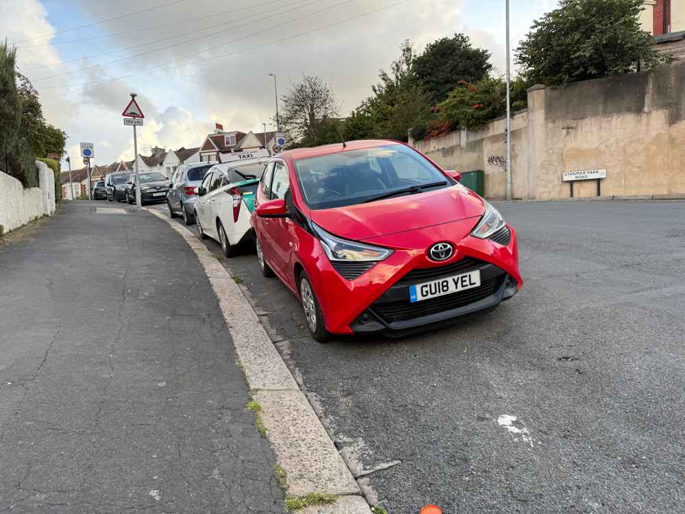 Photograph of GU18 YEL - a Red Toyota Aygo parked in Hollingdean by a non-resident. The fifth of five photographs supplied by the residents of Hollingdean.