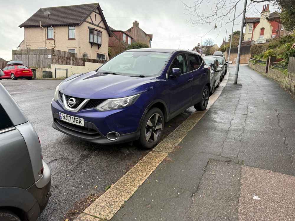 Photograph of HJ17 UER - a Purple Nissan Qashqai parked in Hollingdean by a non-resident. The second of five photographs supplied by the residents of Hollingdean.
