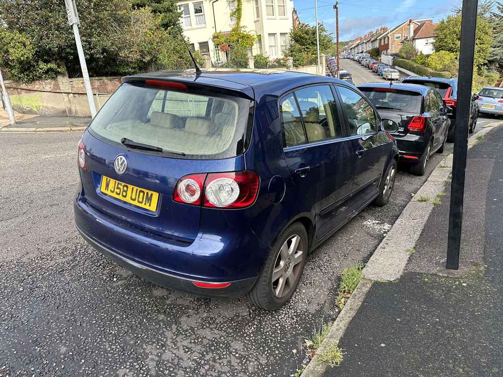 Photograph of WJ58 UOM - a Blue Volkswagen Golf parked in Hollingdean by a non-resident. The first of three photographs supplied by the residents of Hollingdean.