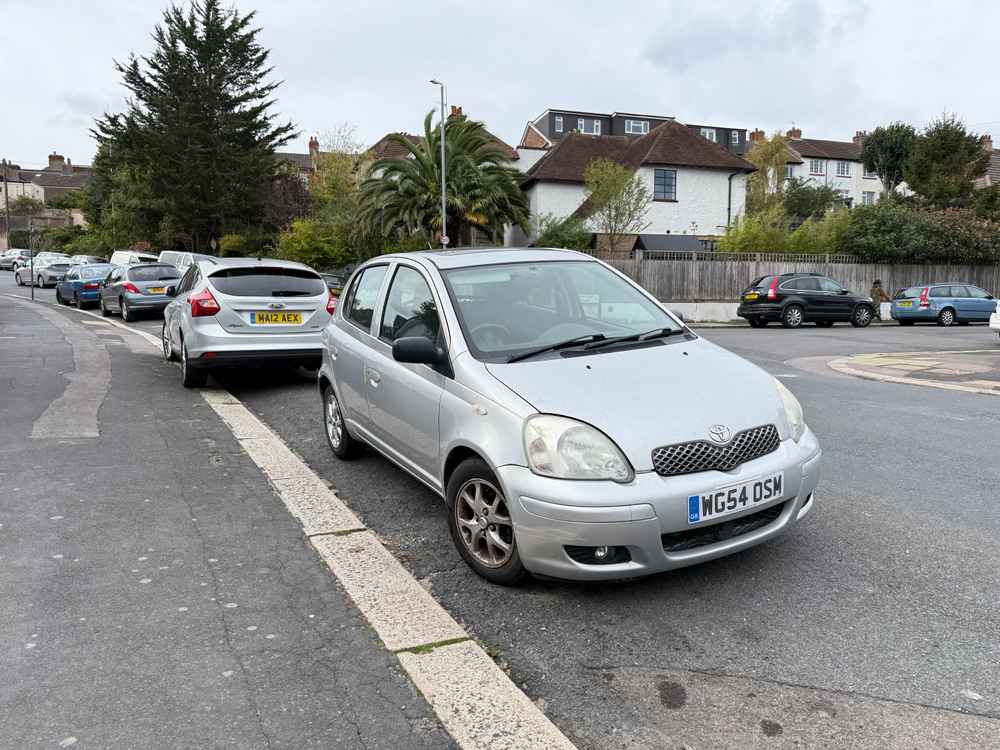Photograph of WG54 OSM - a Silver Toyota Yaris parked in Hollingdean by a non-resident. The seventeenth of seventeen photographs supplied by the residents of Hollingdean.