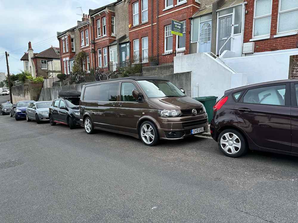 Photograph of GY10 UYU - a Brown Volkswagen Transporter camper van parked in Hollingdean by a non-resident. The third of sixteen photographs supplied by the residents of Hollingdean.