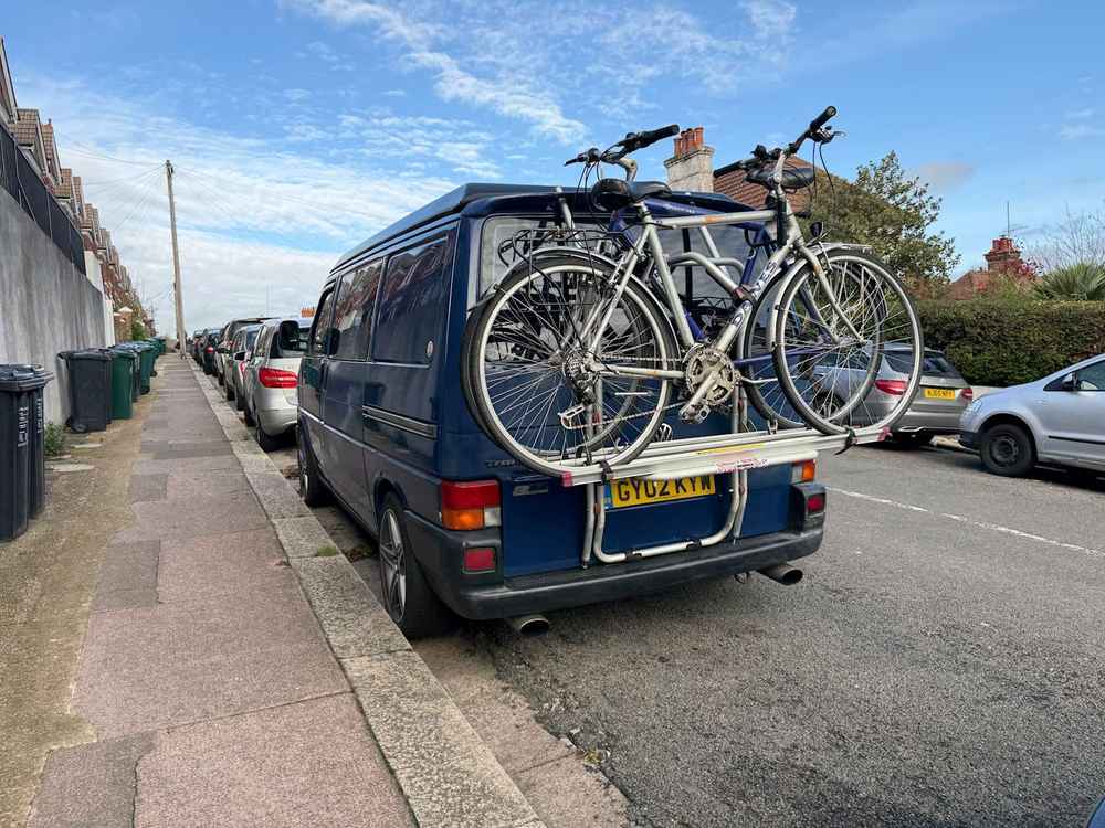 Photograph of GY02 KYW - a Blue Volkswagen Transporter camper van parked in Hollingdean by a non-resident. The twenty-fourth of twenty-five photographs supplied by the residents of Hollingdean.