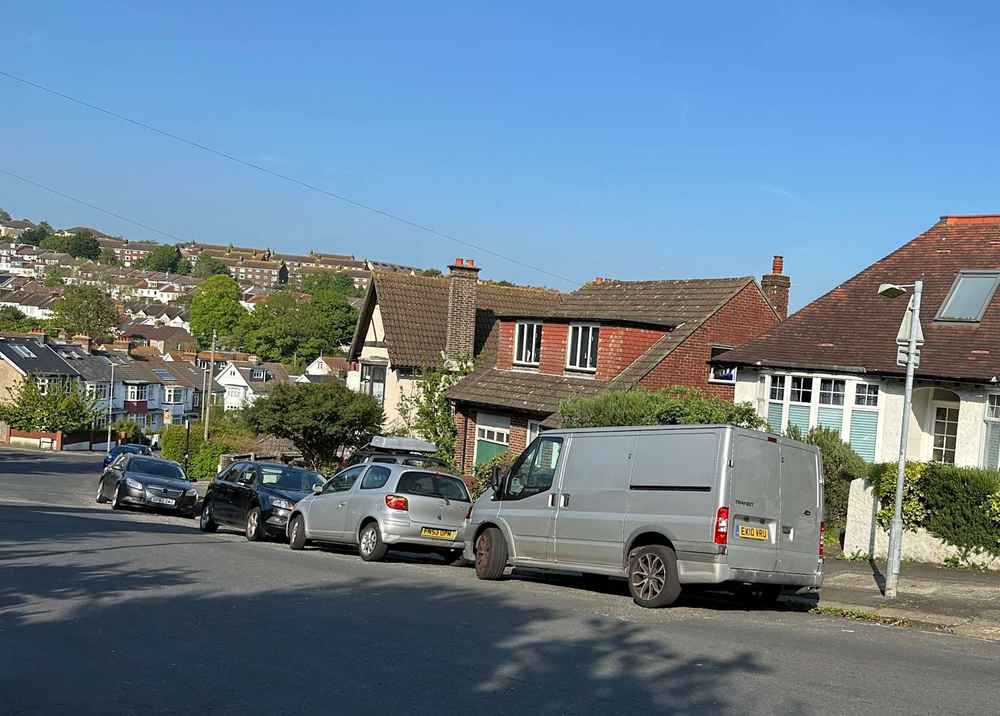 Photograph of EX10 VRU - a Silver Ford Transit parked in Hollingdean by a non-resident. The thirteenth of twenty-five photographs supplied by the residents of Hollingdean.