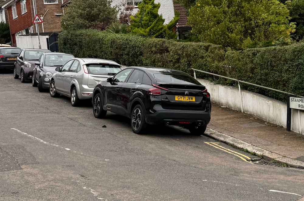 Photograph of GY71 JVM - a Black Citroen C4 parked in Hollingdean by a non-resident who uses the local area as part of their Brighton commute. The third of three photographs supplied by the residents of Hollingdean.
