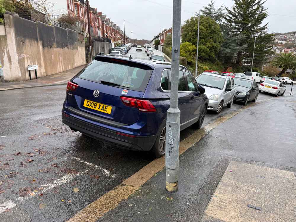 Photograph of GX18 XAE - a Blue Volkswagen Tiguan parked in Hollingdean by a non-resident who uses the local area as part of their Brighton commute. The seventeenth of seventeen photographs supplied by the residents of Hollingdean.