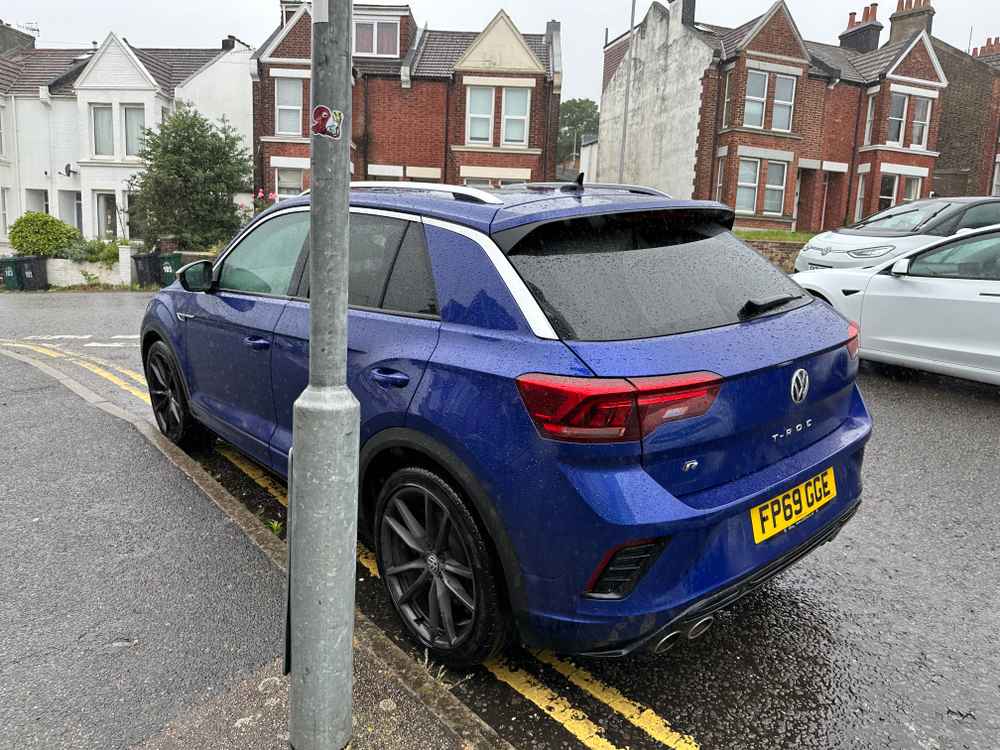 Photograph of FP69 GGE - a Blue Volkswagen T-roc parked in Hollingdean by a non-resident. The first of four photographs supplied by the residents of Hollingdean.