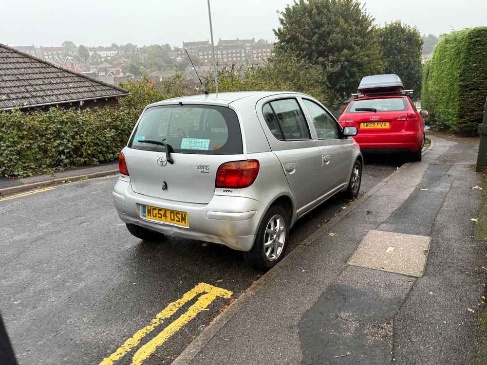 Photograph of WG54 OSM - a Silver Toyota Yaris parked in Hollingdean by a non-resident. The sixteenth of seventeen photographs supplied by the residents of Hollingdean.