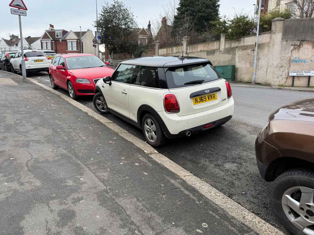 Photograph of NJ69 VXR - a Beige Mini Cooper parked in Hollingdean by a non-resident. The fifth of five photographs supplied by the residents of Hollingdean.