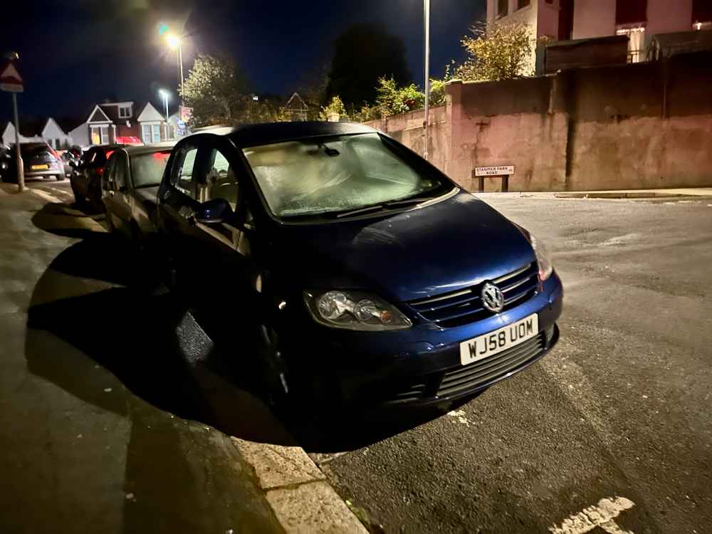 Photograph of WJ58 UOM - a Blue Volkswagen Golf parked in Hollingdean by a non-resident. The third of three photographs supplied by the residents of Hollingdean.